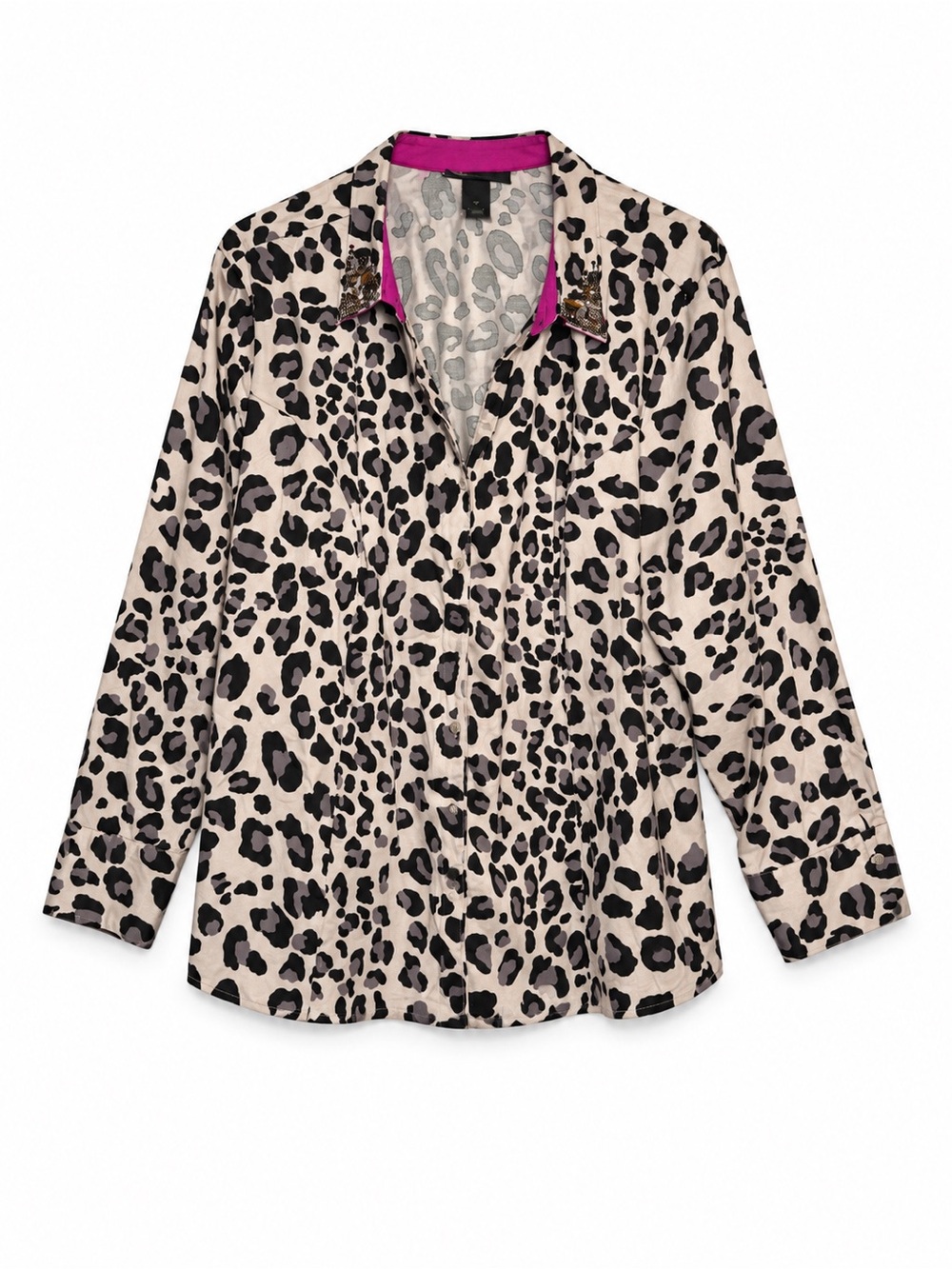 Lane Bryant Plus Leopard Print Button Down Blouse Jeweled Collar Mob Wife Animal